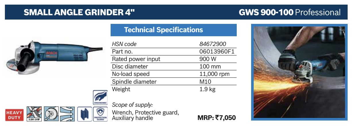 ANGLE GRINDER 4"/100MM GWS900-100 BOSCH