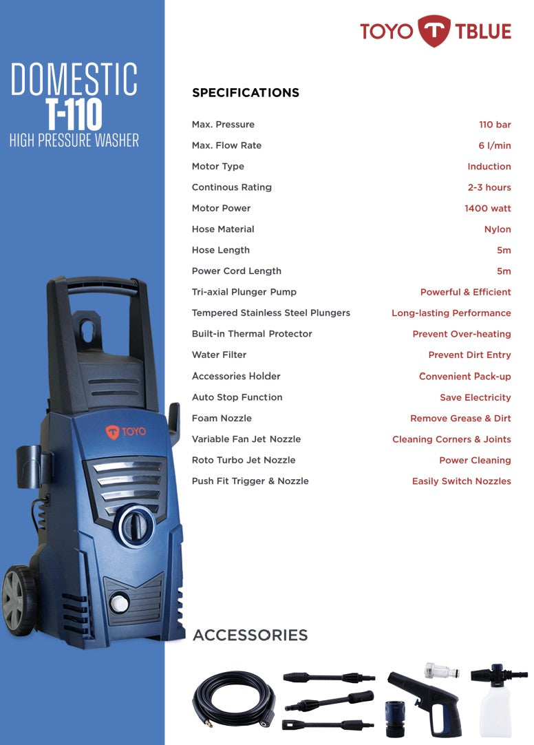 High Pressure Washer 110 Bar T110 TOYO