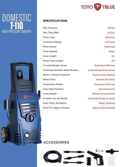 High Pressure Washer 110 Bar T110 TOYO