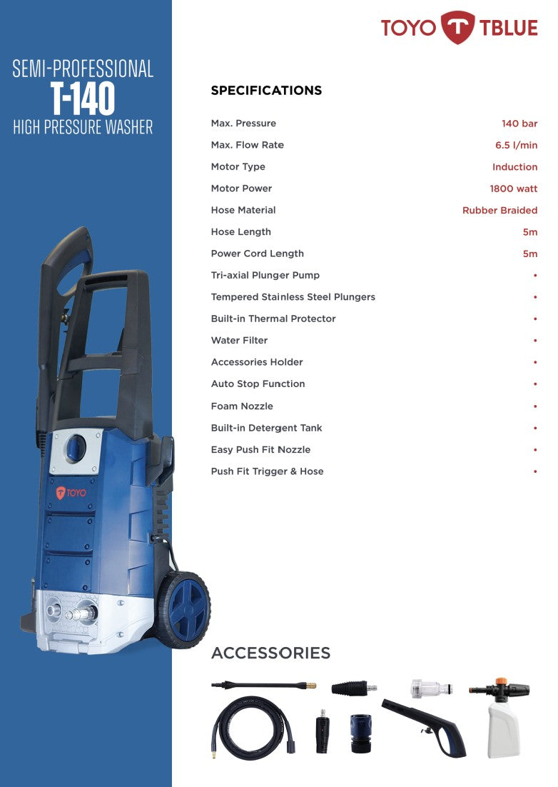 High Pressure Washer 140 bar T140 Toyo